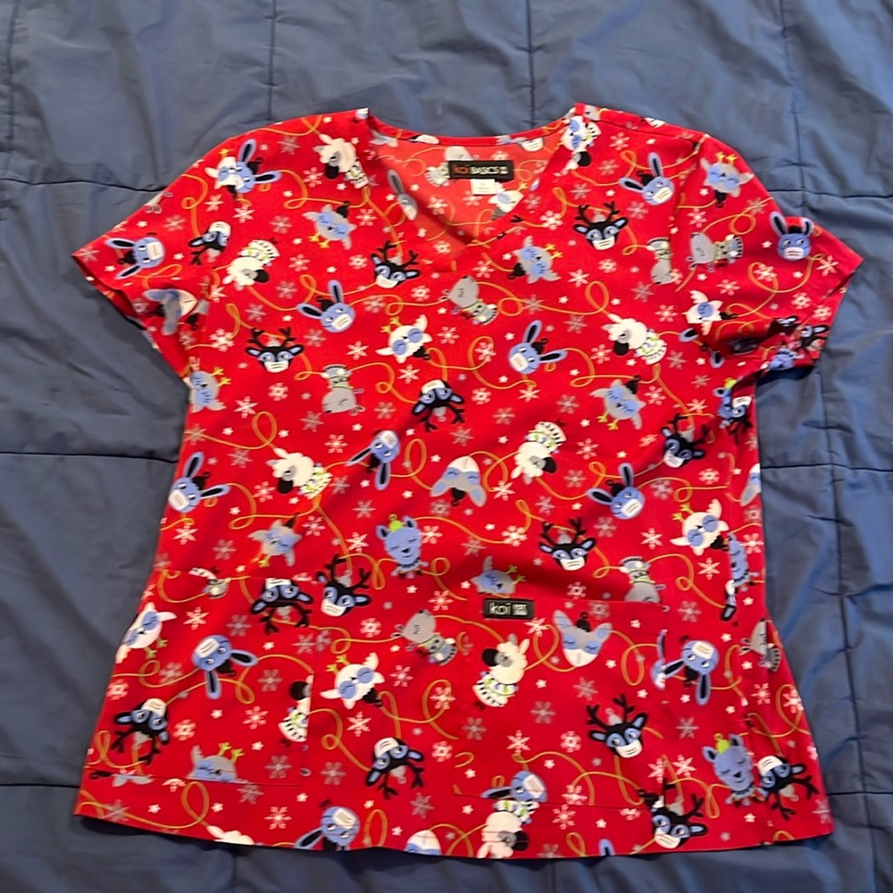 Koi Christmas scrub top